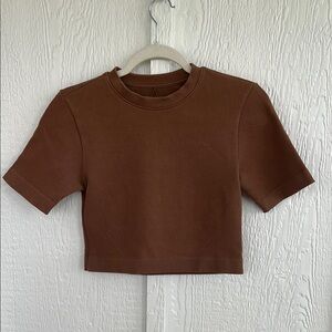 Everlane The Seamless Tee Brown Short Sleeve Ribbed Stretch